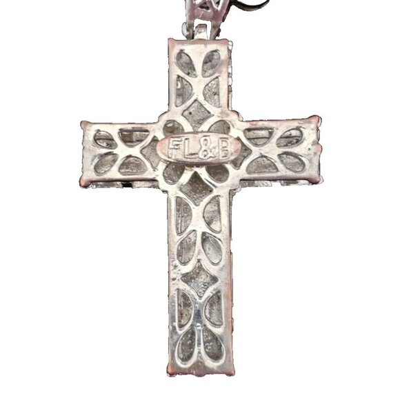FL & B Hip Hop Cross Pendant Necklace 38" Chain Black & Clear Rhinestones, Bling - Picture 5 of 7